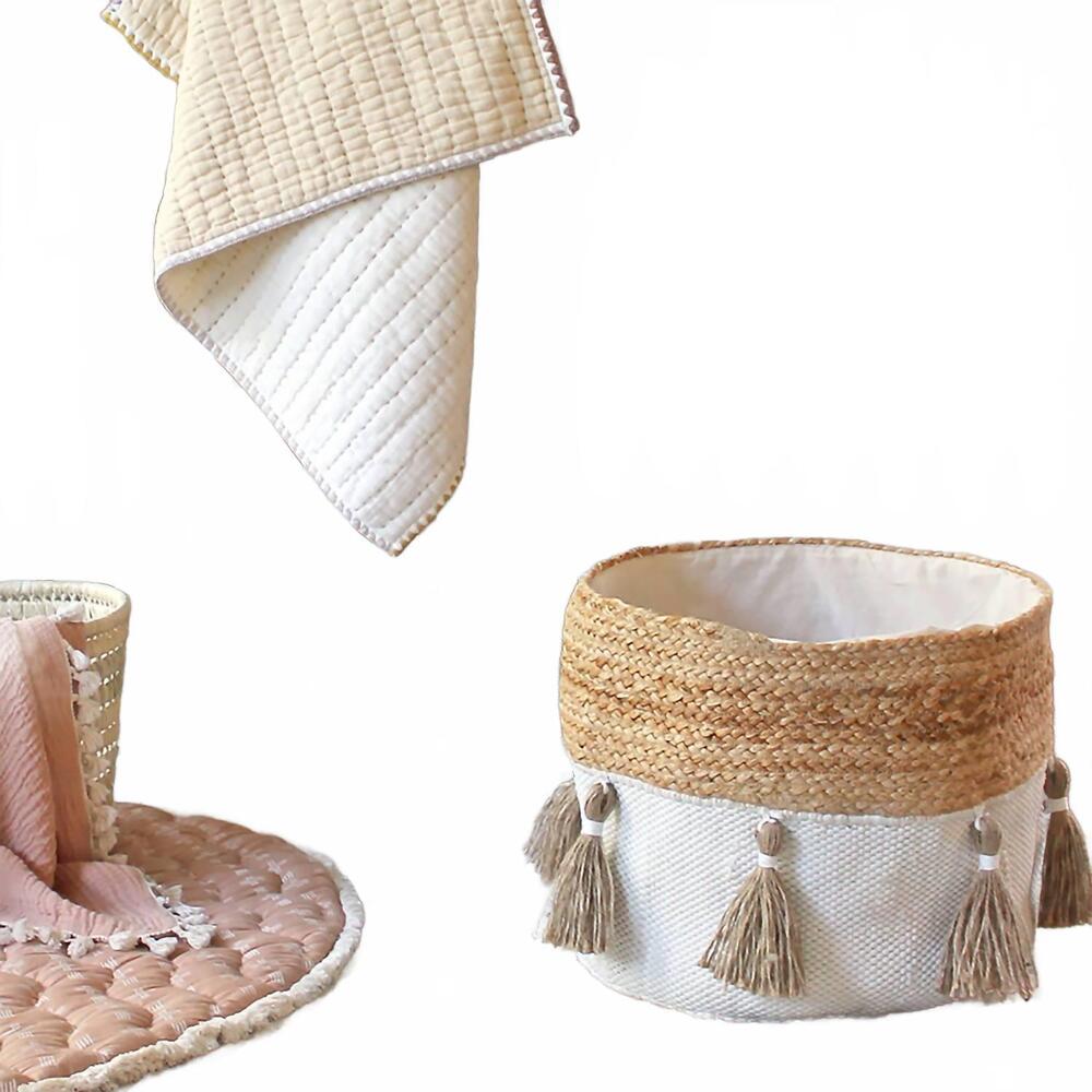 NEW CRANE BABY cotton and jute storage bin in brown/ white